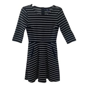 GAP Striped Fit and Flair Dress Ponte Knit Black White Skater Women’s XS